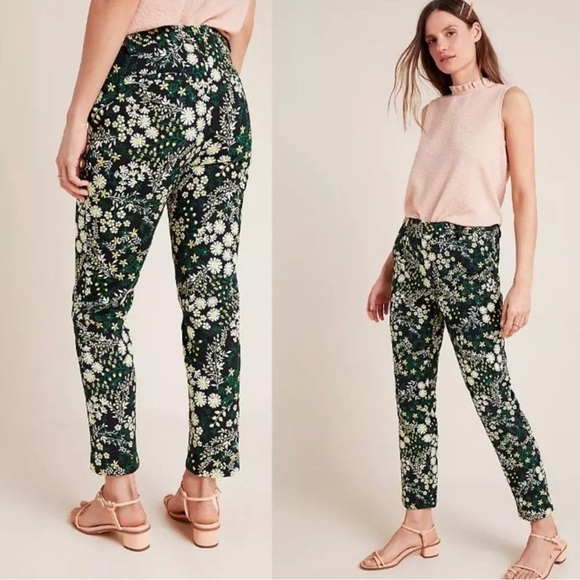 Anthropologie Current Air Daisy Floral Jacquard Slim Straight Trouser Pants XS - Picture 2 of 9